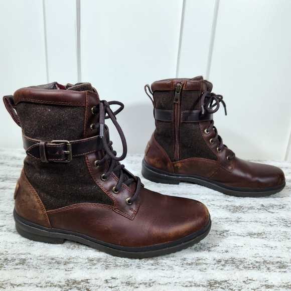 UGG "Kesey" Waterproof Leather Knit Combat Boot Chestnut Brown, Women's Size 9.5 - Picture 8 of 14